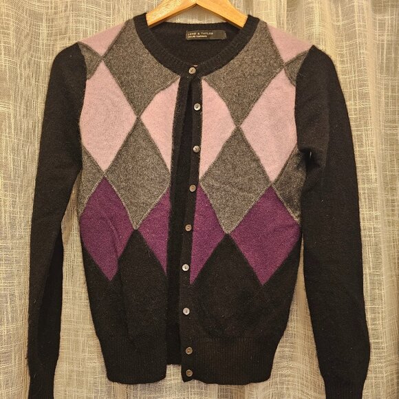 Lord & Taylor Argyle cashmere cardigan - Picture 2 of 10